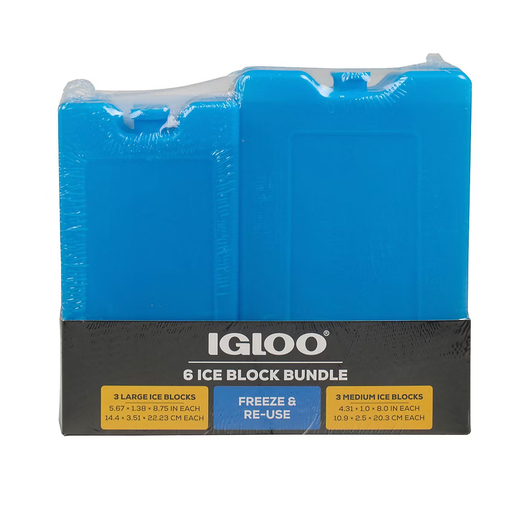 IGLOO Reusable Ice Blocks Freezer Packs 3 Large & 3 Medium 6 Pack