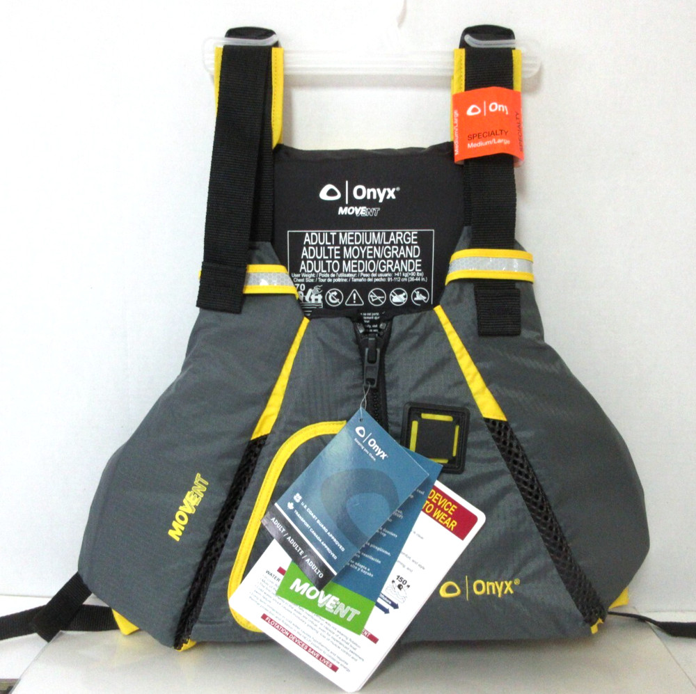 Onyx MoveVent Dynamic Life Jacket - Medium/Large  Gray/Yellow - New-with-tags