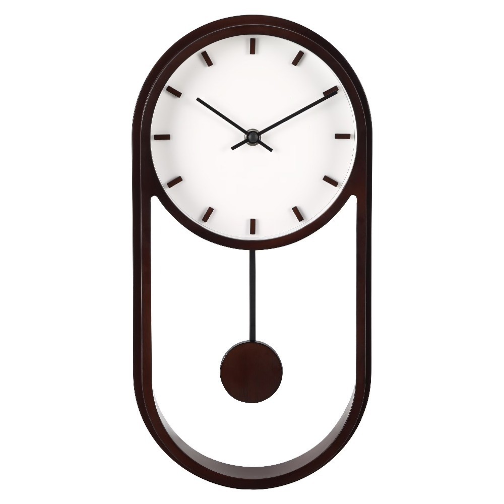 Indoor Wall Clock with Pendulum Battery Operated Silent Non Ticking Quartz