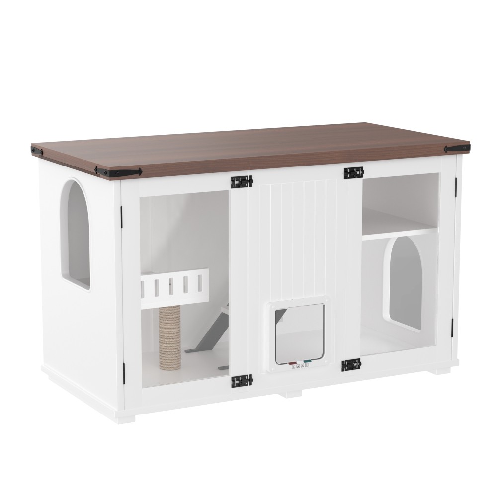 Cat Litter Box Enclosure with LED Light, Stairs, and Scratching Post