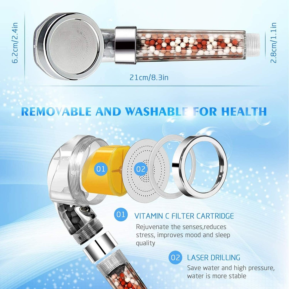 Powerful Shower Head Filter Set with 3 Replacement Balms for Hard Water Softener