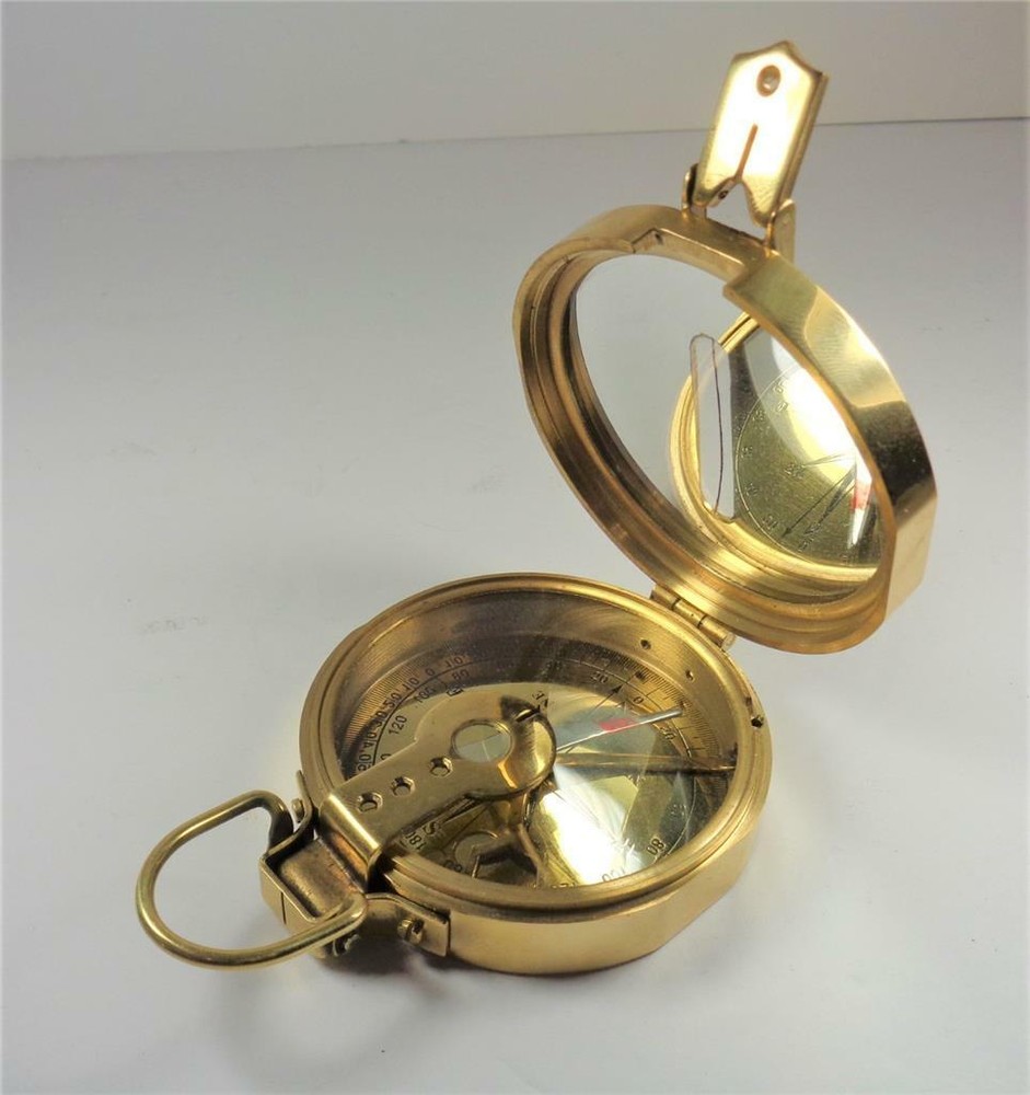 NAUTICAL SOLID BRASS CLINOMETER MARITIME FOLDING COMPASS INSTRUMENT WITH BOX