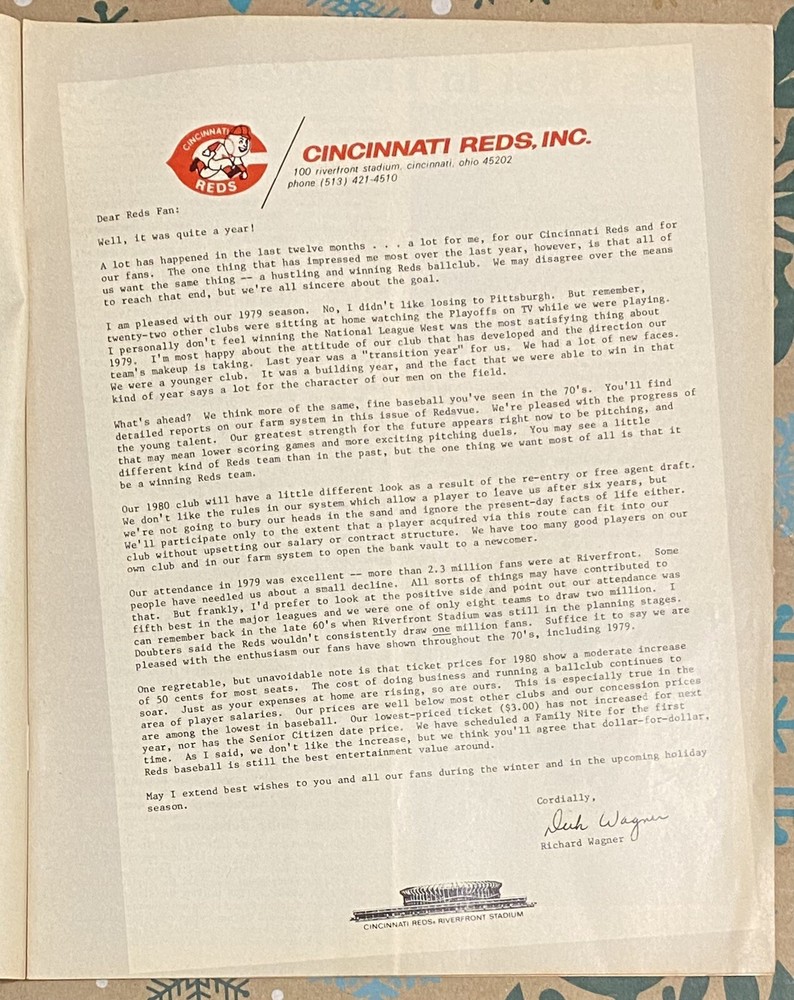 1979 REDS VUE VOL 2 NO 1 Mailer Program Cincinnati Reds With Ticket Order Form