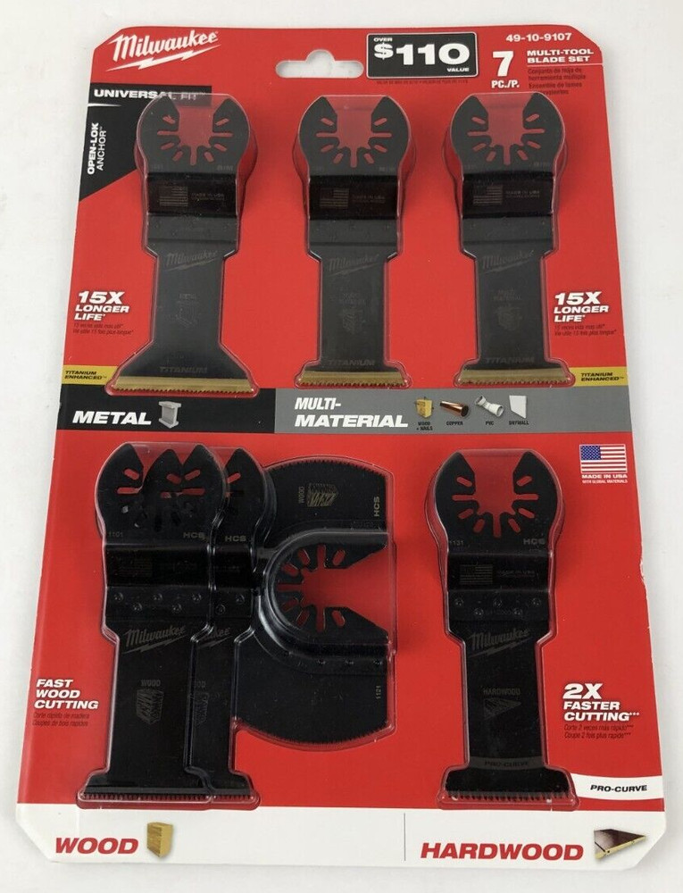 Milwaukee 49-10-9107 Multi-Tool Blade Set (7PC) Multi-Material Titanium Enhanced