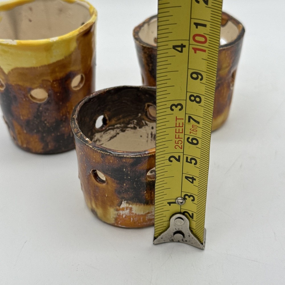 Handmade Ceramic Rustic Tea Light Holder 3 Piece Matching Set Multicolor Glazed
