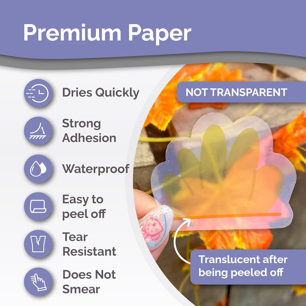 Translucent Semi-Clear Sticker Paper for Inkjet Printer & Laser Printer 62 Sheet