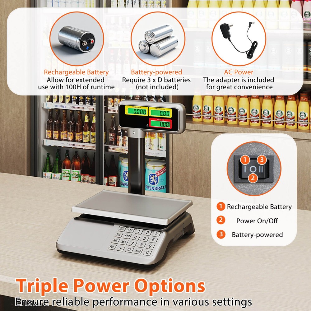 88lb Price Computing Scale w/Pole Dual LCD Display,Counting Function for Retail