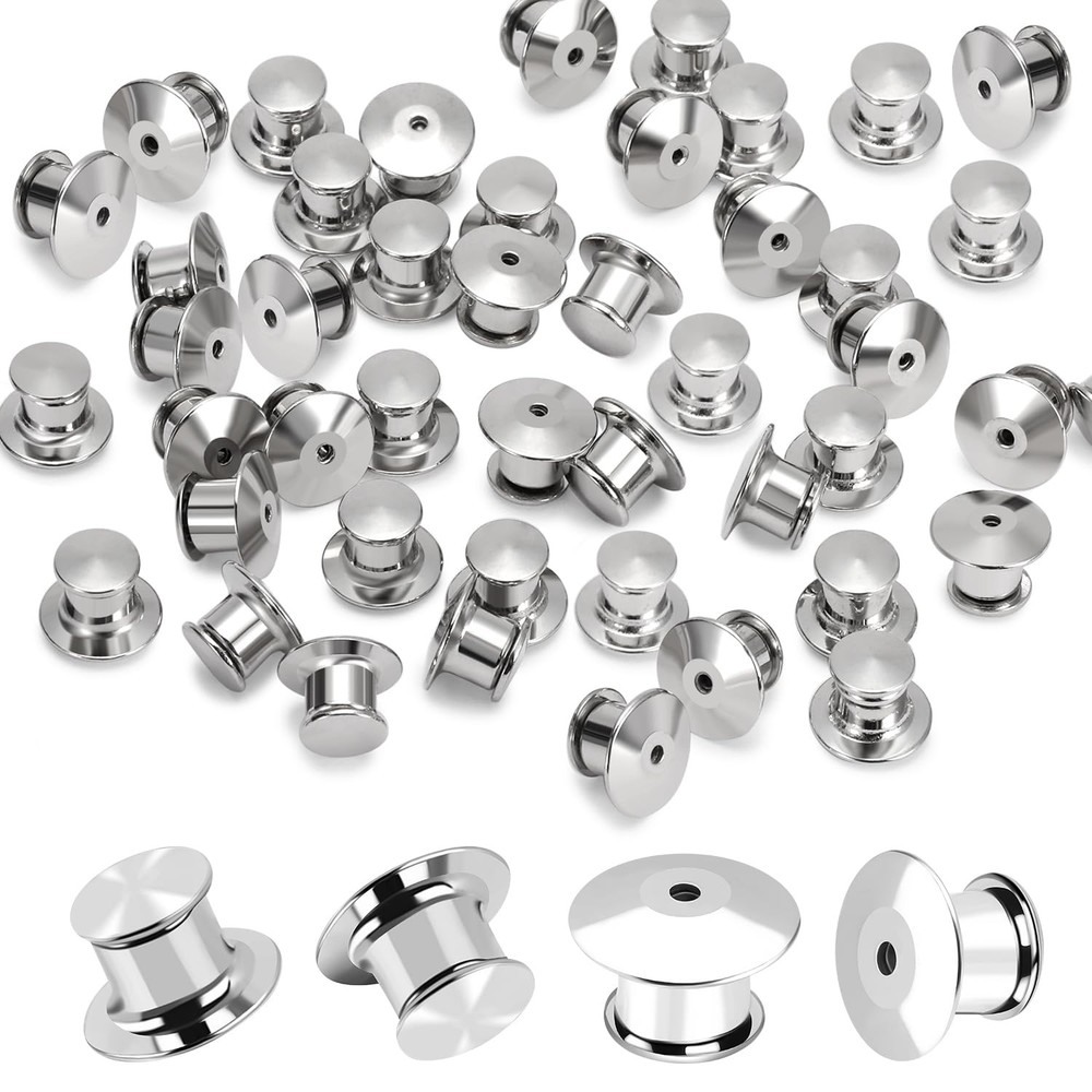Ceryvop 100 PCS Pin Backs Locking, Lapel Keepers Clasp, Metal Locks, Silver