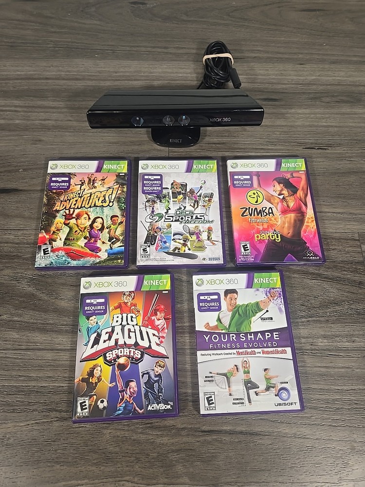 Microsoft Xbox 360 Kinect Sensor Bar W/ 5 Games Bundle Lot - TESTED See Discript