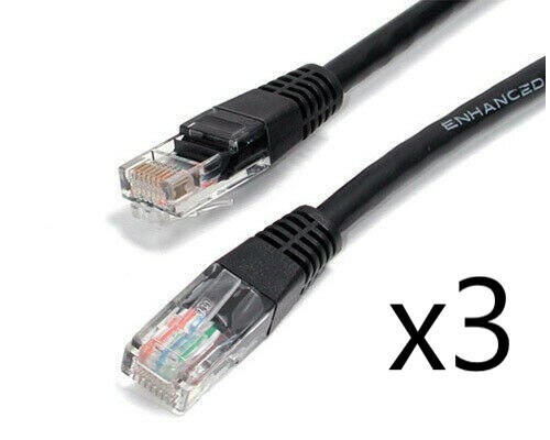 3 Pack Lot - 15ft CAT5e Ethernet Network LAN Router Patch Cable Cord Wire Black