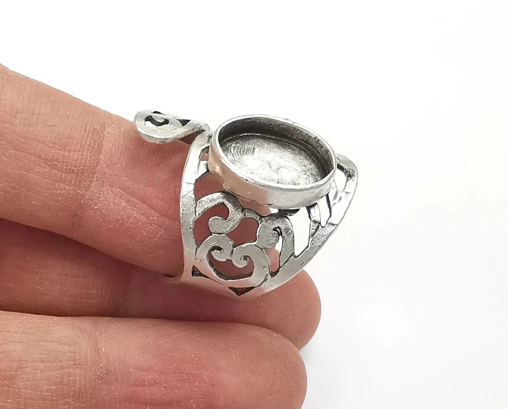 Wrap Silver Ring Blank Base Bezel Settings Cabochon Base Mountings Adjustable