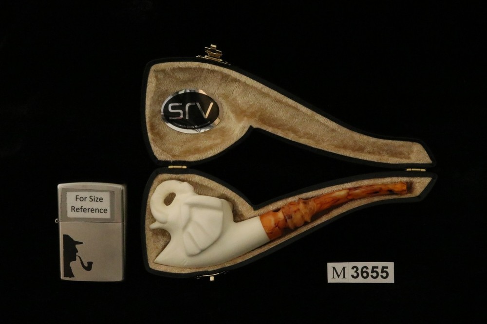 srv - Elephant Block Meerschaum Pipe with fitted case M3655