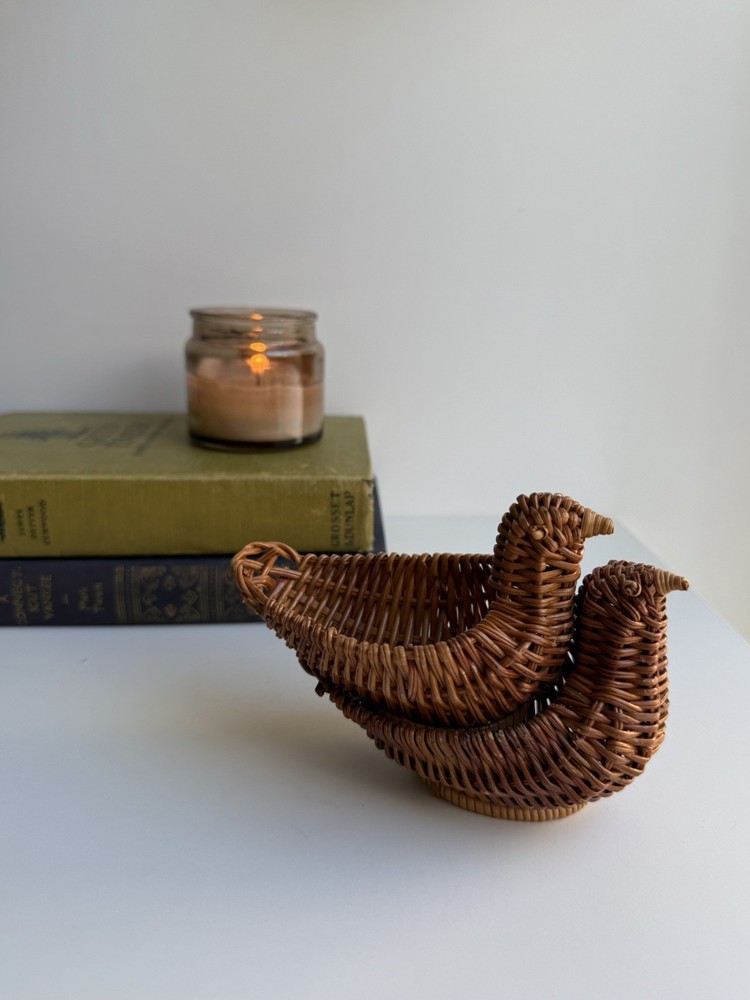 Set of 2 Wicker Mini Bird Decorative Baskets