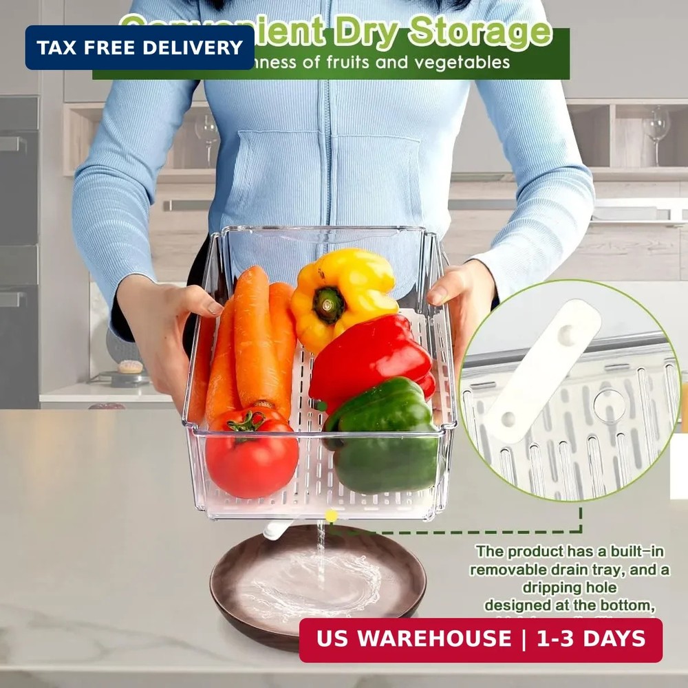 ZIJUND 14 Pack Fridge Organizer, Stackable Refrigerator Organizer Bins with Lids