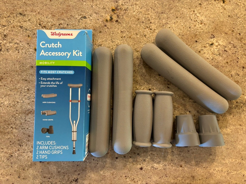 NIB Walgreens Crutch Accessory Kit Mobility Gray PLUS Extra Arm Cushions