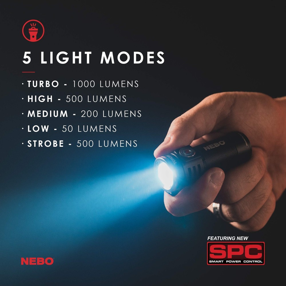 Compact Rechargeable EDC Flashlight 1000 Lumens 5 Light Modes Magnetic Base