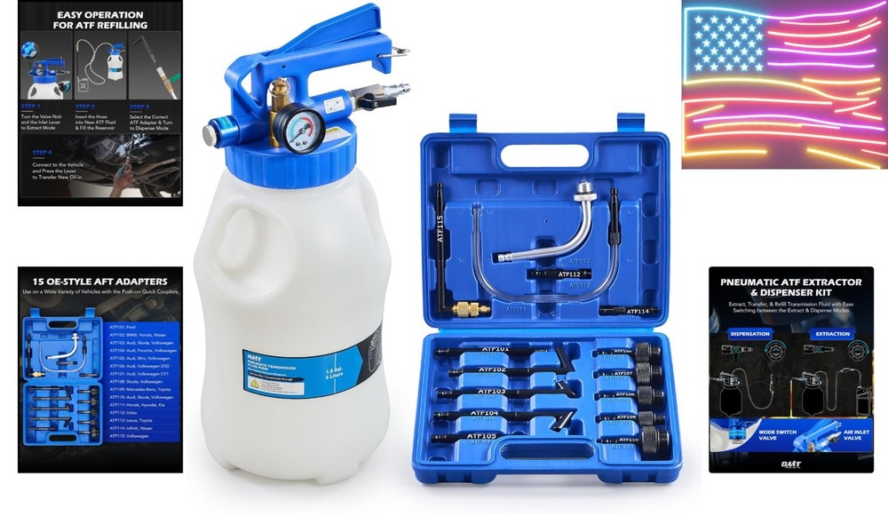 Professional 6L Pneumatic Fluid Bleeder Set - Includes 15 Adapters & Hoses