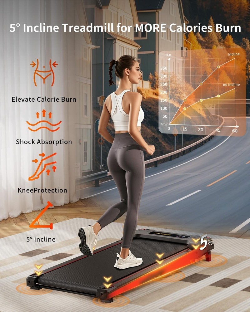 Portable Under Desk Treadmill with 330lb Capacity & Incline Function