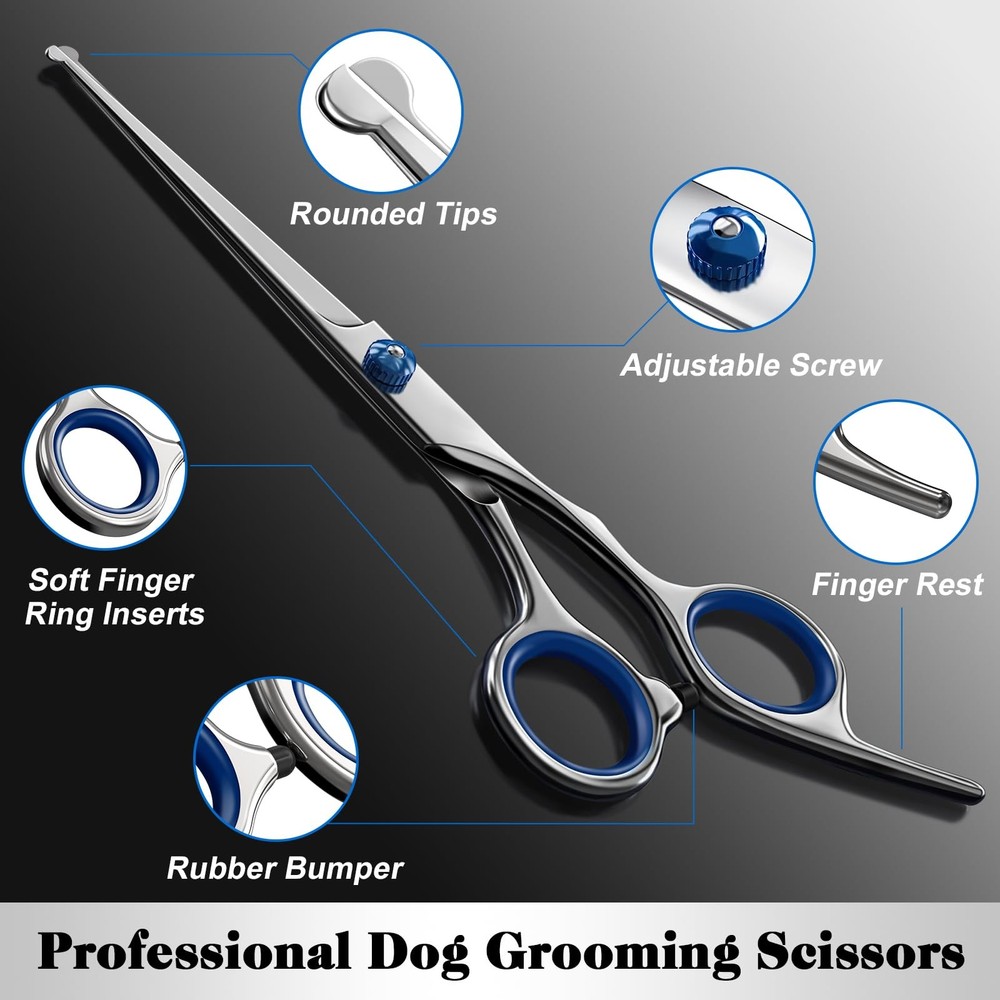 Professional 4 in 1 Dog & Cat Grooming Scissors Kit with Safety Round Tips,Sharp