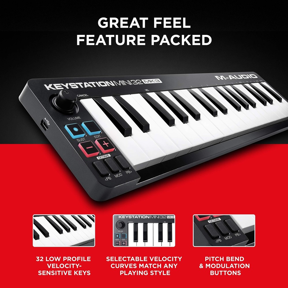 M-Audio Keystation Mini 32 MK3 - USB MIDI Keyboard Controller with 32 Velocit...