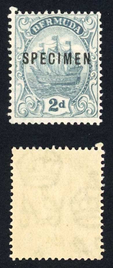 Bermuda SG80 2d Grey Wmk Script opt SPECIMEN M/M KISS PRINT