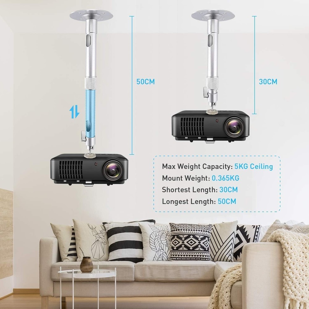 New Universal Projector Ceiling Mount in Silver with Extendable Length and 36...