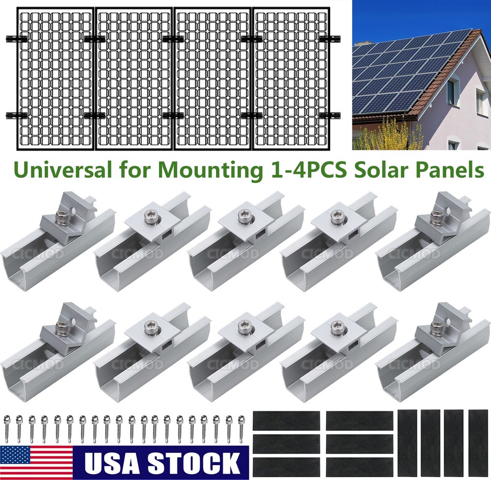 Solar Panel Mounting Fixing Kit Rail Brackets End/Mid Clamp Universal 30/35mm