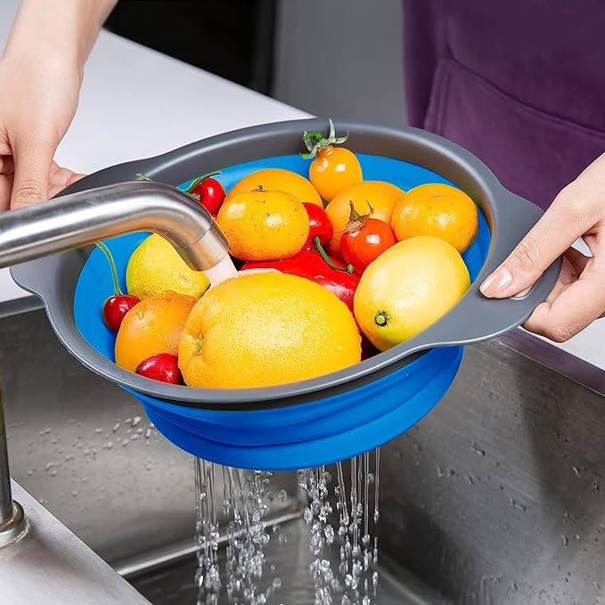 Collapsible Colanders Space-Saving Kitchen Strainers, Grade Silicone with Handle