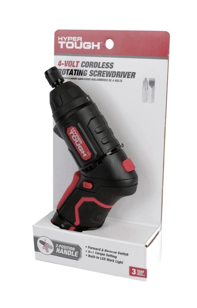 HYPER TOUGH 4V Rotating Head Cordless Screwdriver 2-Position Handle 6062