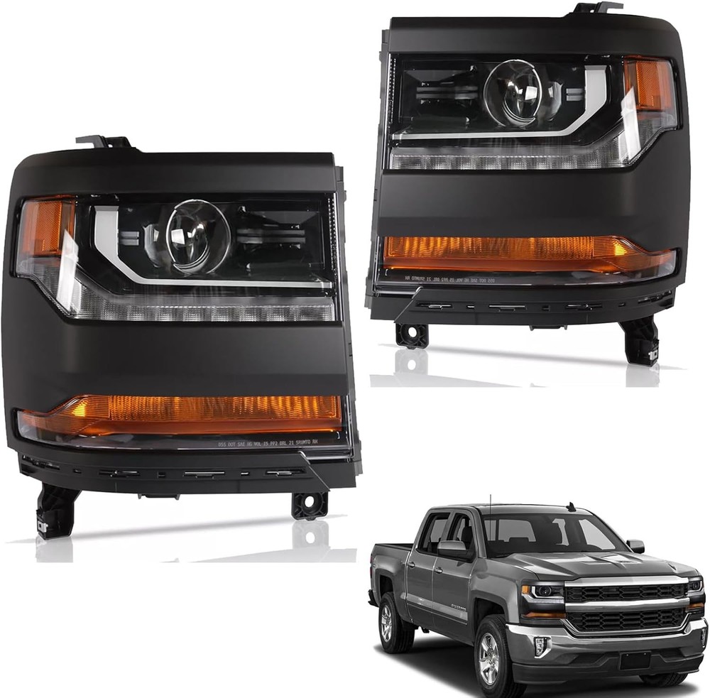 Headlights Assembly Compatible with 2016-2018 Chevy Silverado 1500 & 2019 Silver
