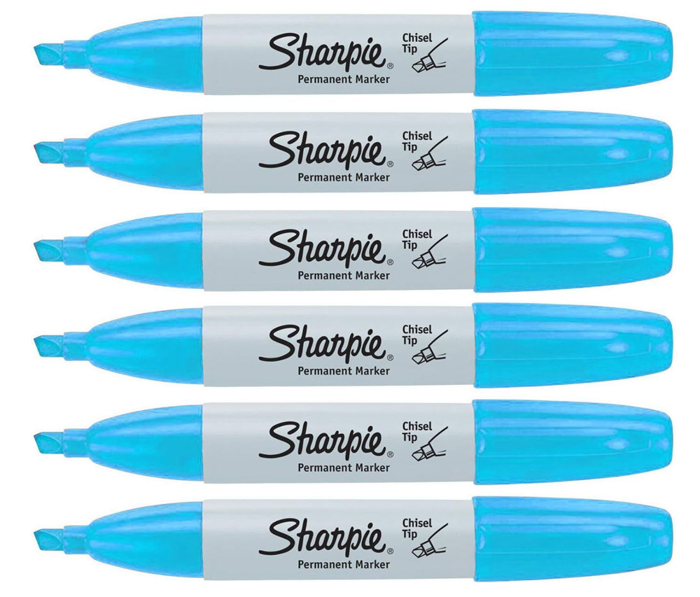Sharpie Permanent Markers | Chisel Tip, Light Blue Ink, 6 Count