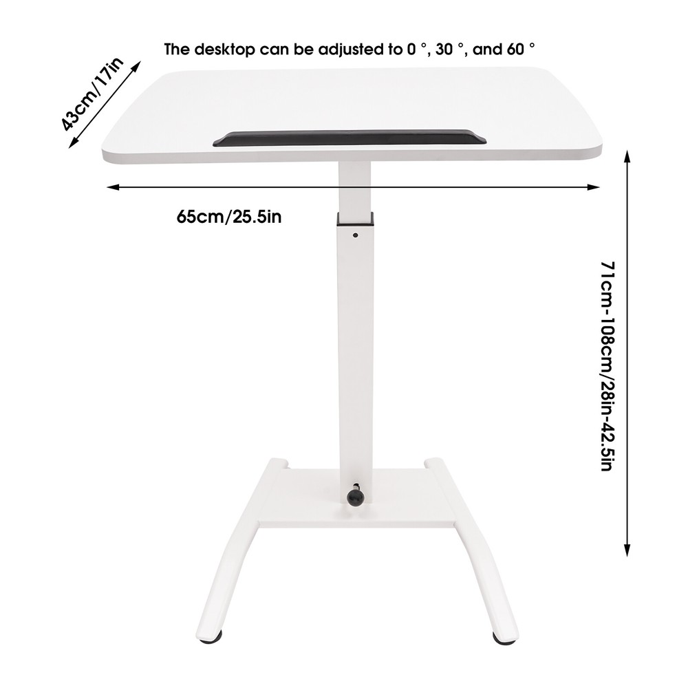 Adjustable 10??-30?? Rolling Podium Desk Standing Lifting Computer Desk White
