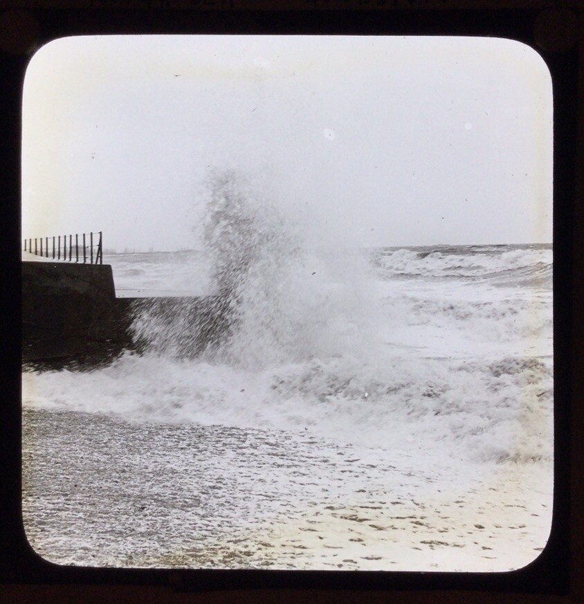 Antique Magic Lantern Slide.  Rough Seas at Lowestoft.
