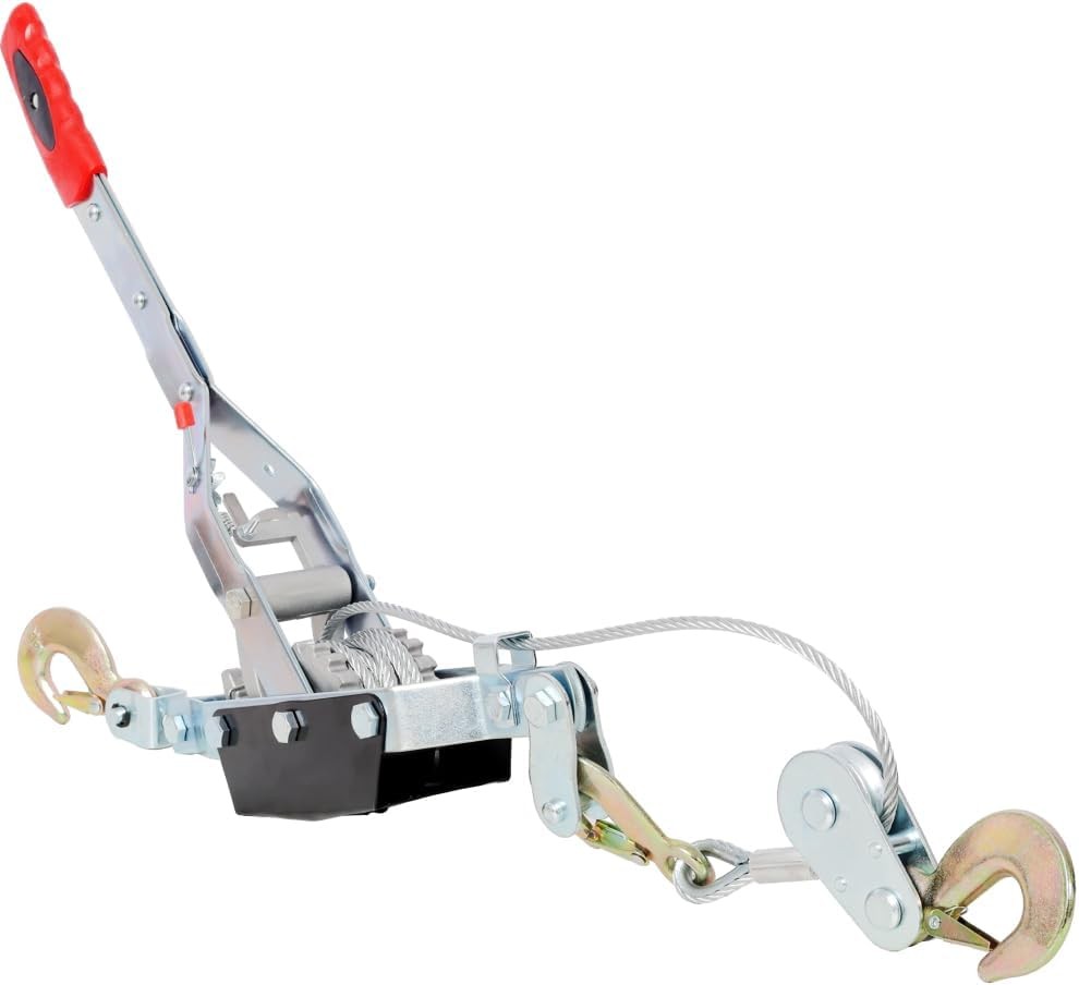 4T Hand Winch Puller Double Gear 3 Hooks 12FT Steel Cable Power Ratchet Puller