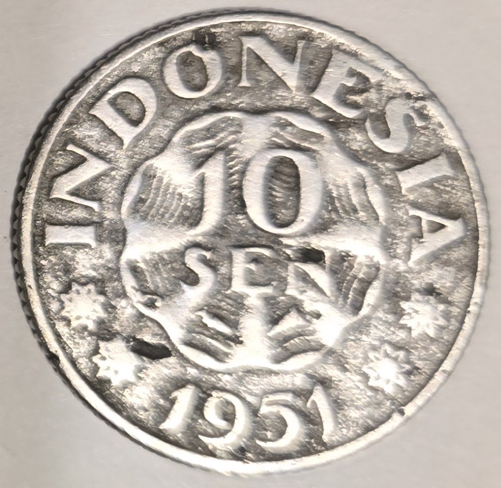 1951 Indonesia 10 Sen Coin