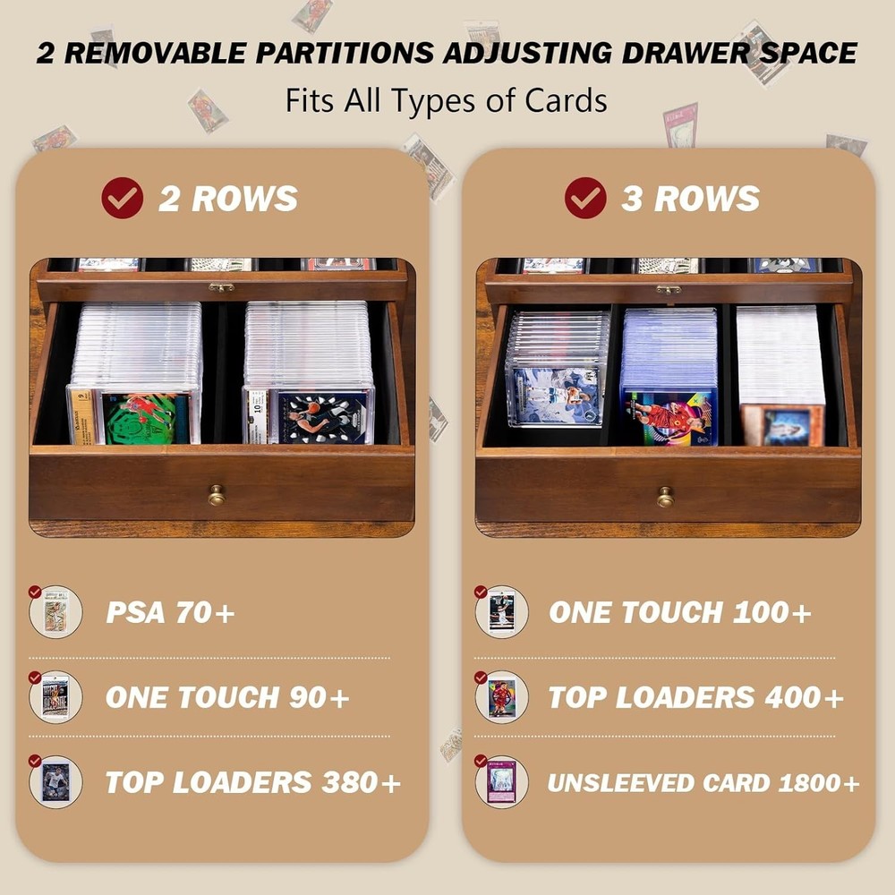 70+ Graded Card Storage Box with Custom Drawer, Wood Storage Display Case wit...