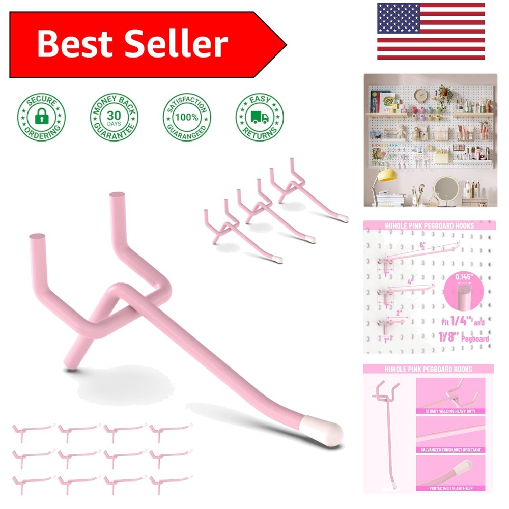 50  2 Inch Pink Pegboard Hooks with Rubber Tips for Secure Organization