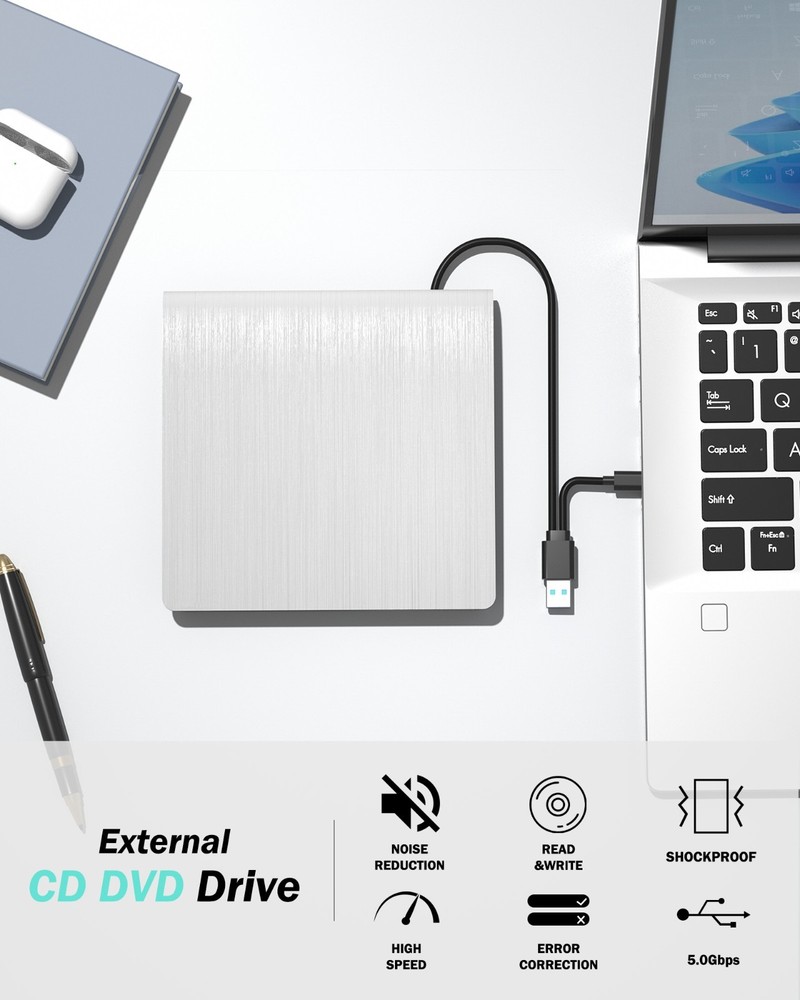 External CD/DVD Drive USB3.0 CD/DVD/VCD Read Writer Burner Player For Laptop PC