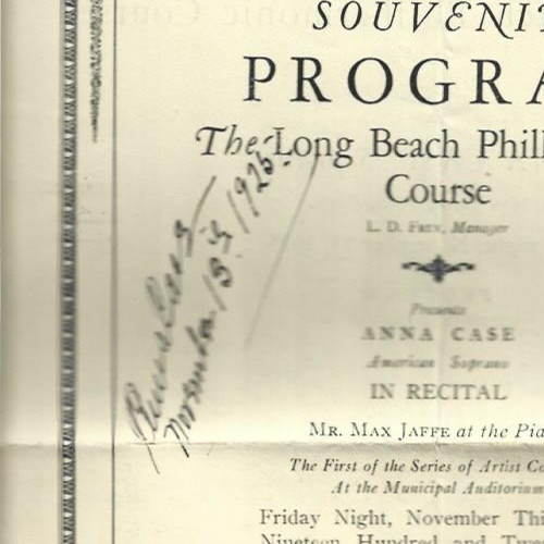 1926 Hand Signed program by Anna Case American Soprano