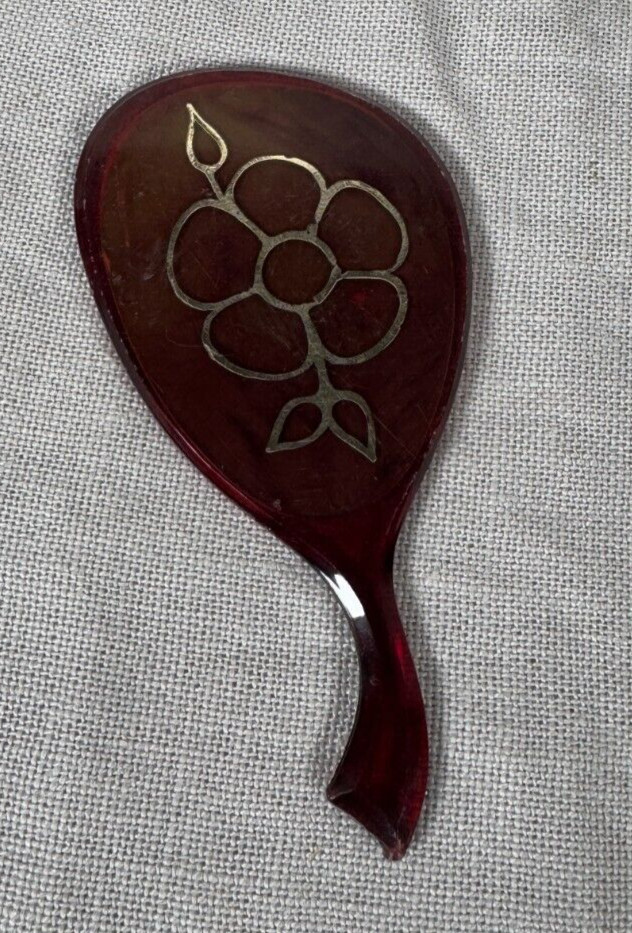 Hand Small Mirror Vintage Bakelite ? Brown/Deep Red Collor. 5" long