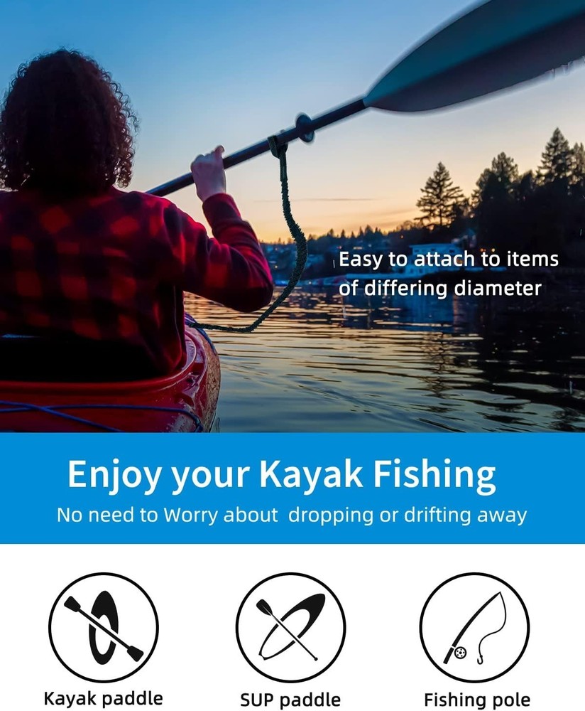 Kayak Paddle Leash 4-7ft Stretchable Strap - Ultimate Paddle Safety Solution