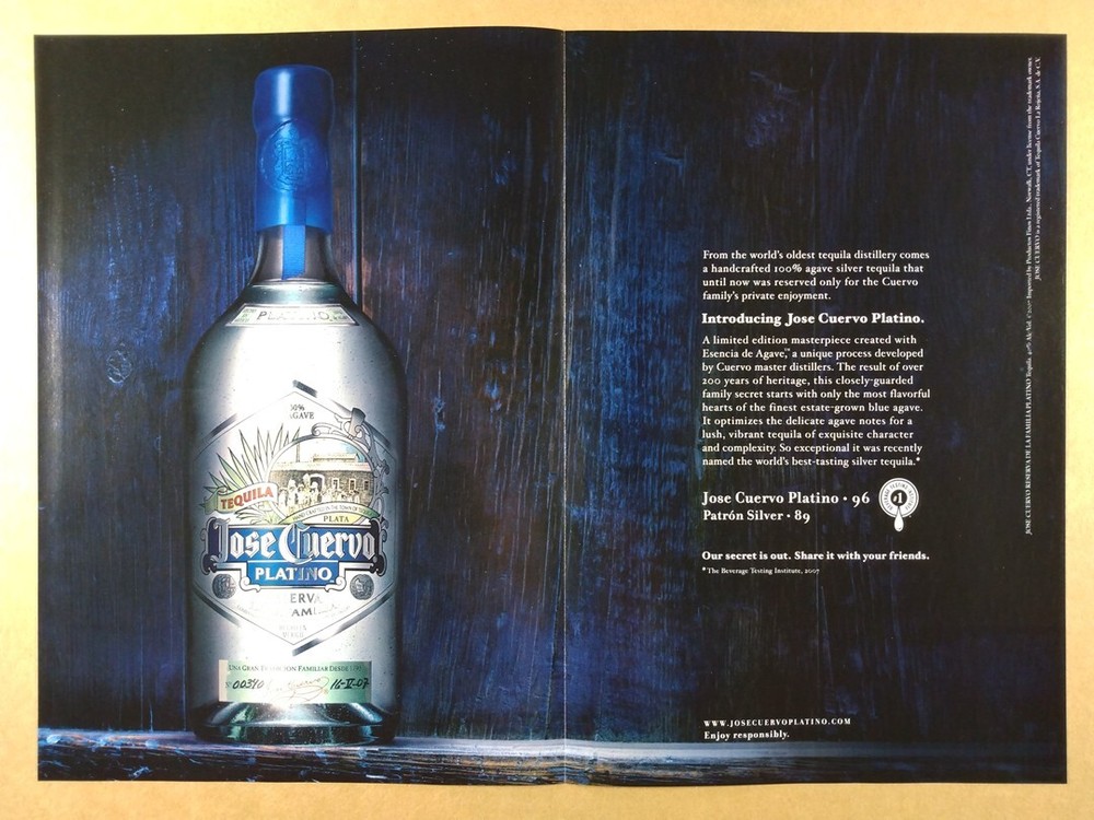 2007 Jose Cuervo Platino 'Introducing' vintage print Ad