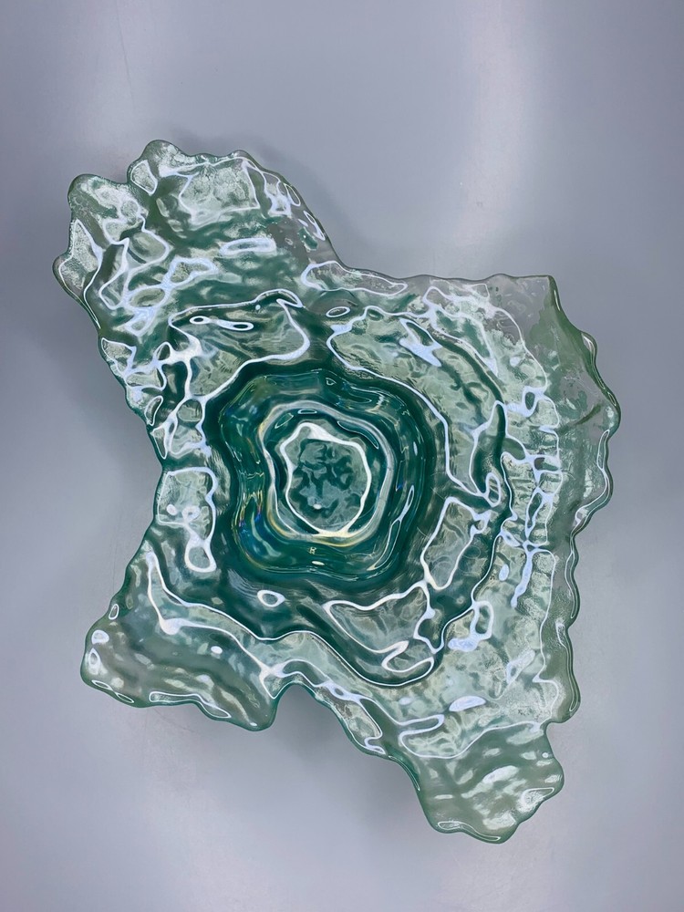 Green Textured Glass Oyster Shell Dish, 17" x 13"