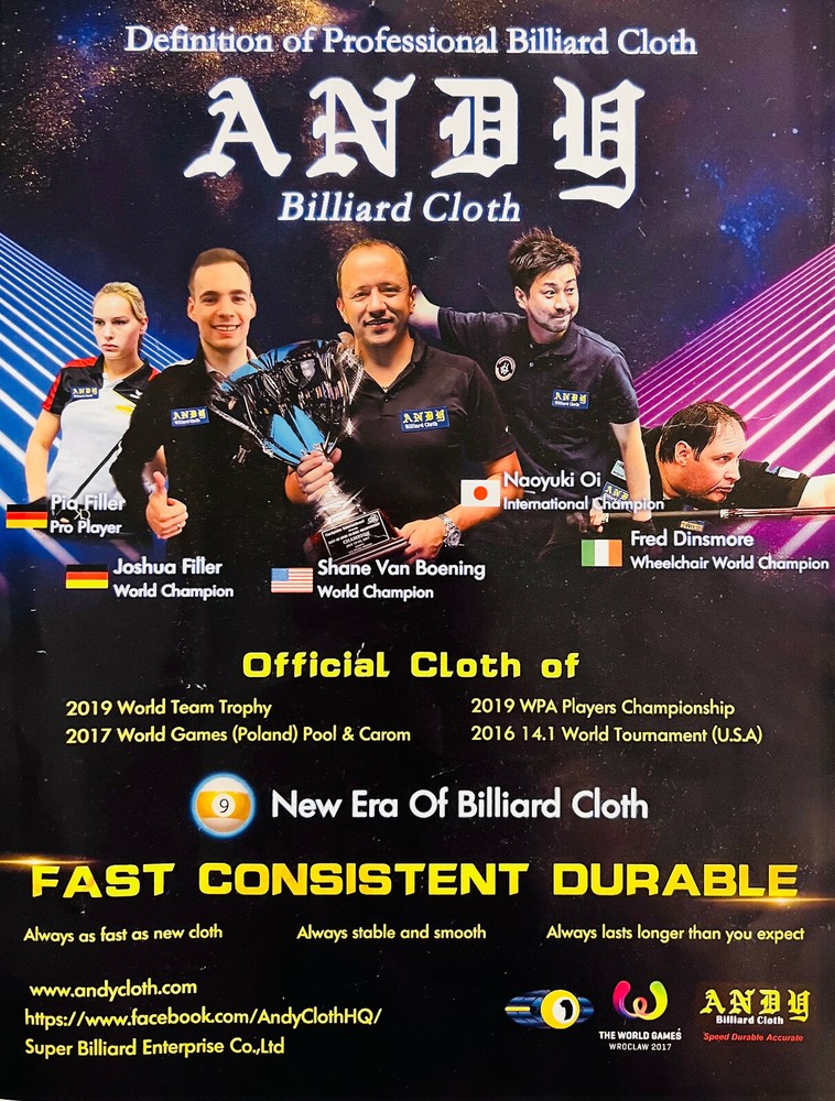 Andy's 600 Cloth - 8' Set - Black Pool Table Cloth - Value added items