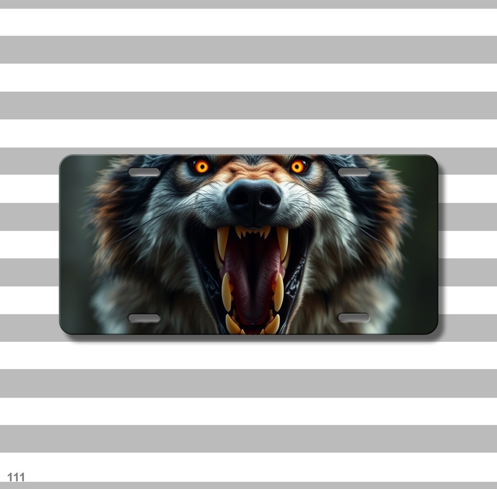 Snarling Wolf License Plate Snarling Design Add Text Auto Tag Anniversary Gift