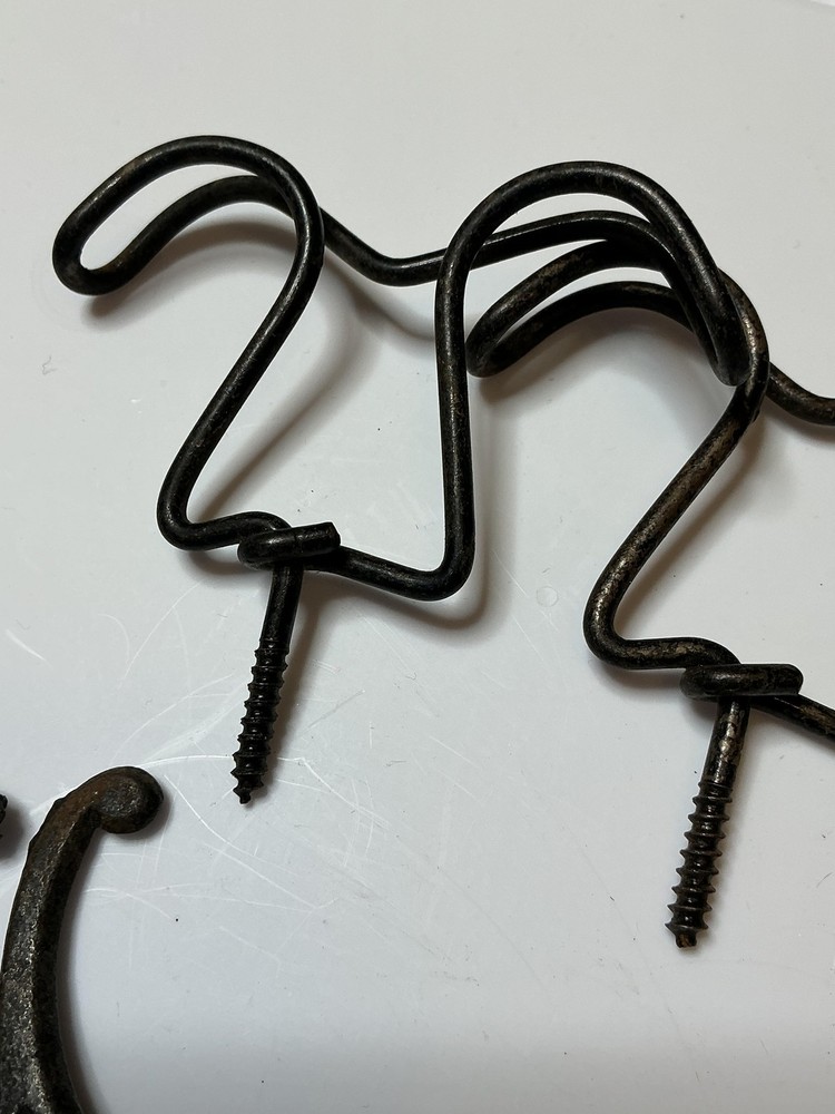 Vintage Wire Cast Iron Wall Coat Hat Hooks Mixed Lot Brown Rustic Hardware