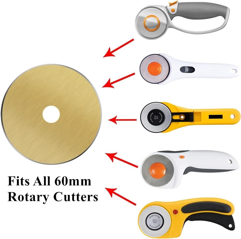 HEADLEY TOOLS Titanium Coated 60mm Rotary Cutter Blades 10 Pack Fits Olfa,...