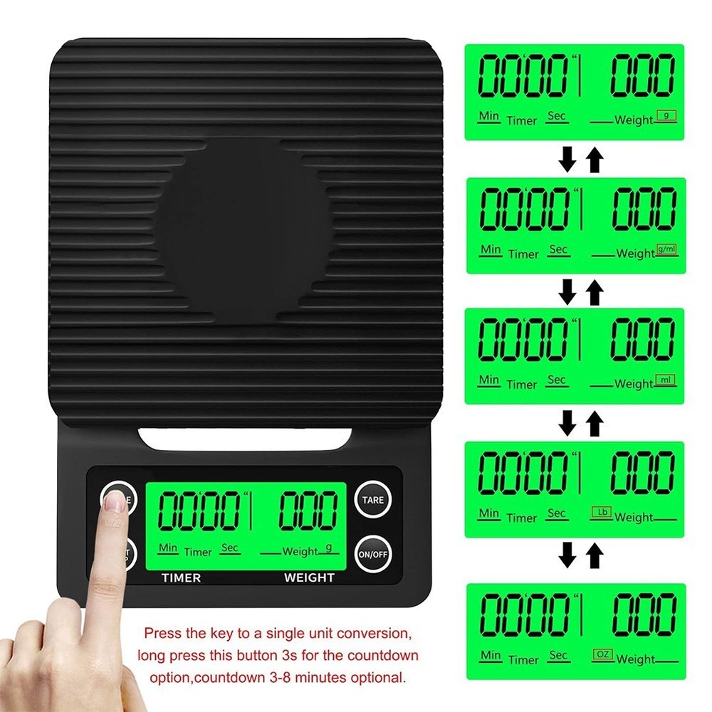 Digital Kitchen Scale 5kg/3kg Coffee Scale with Timer LCD Display High Precision