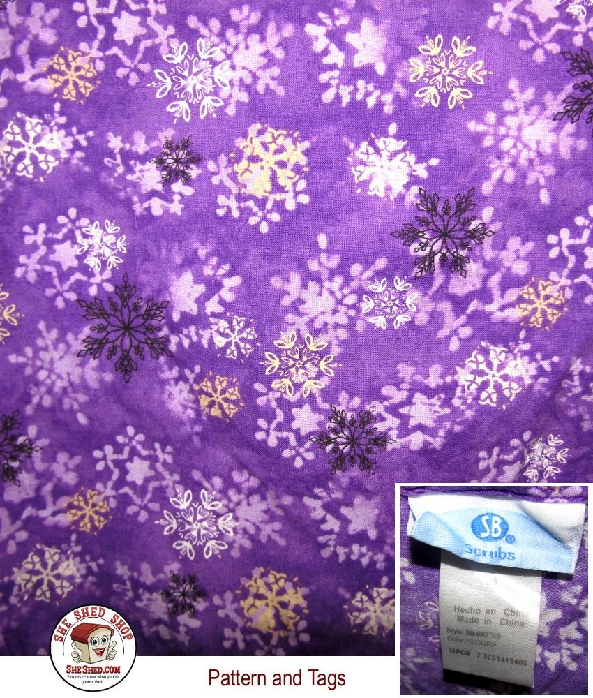 Multicolor Snowflake Scrubs Top Size Medium Purple Winter Pattern Cotton - VGC