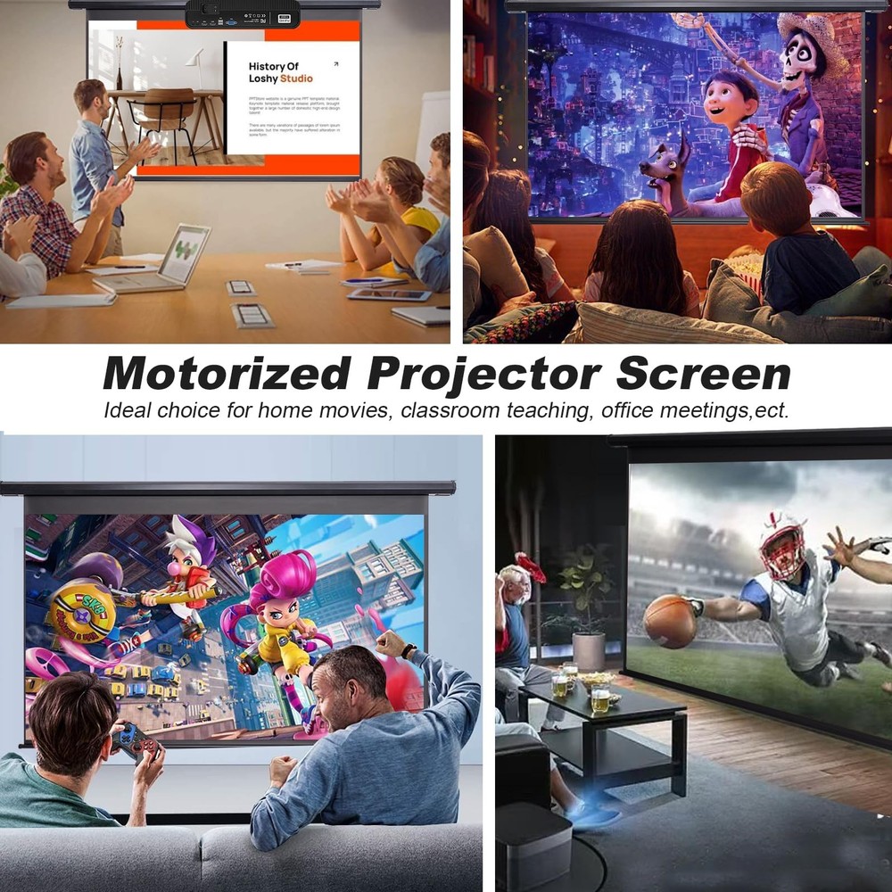 120 Inch Projector Screen Motorized 4:3 HD Electric Rising Black